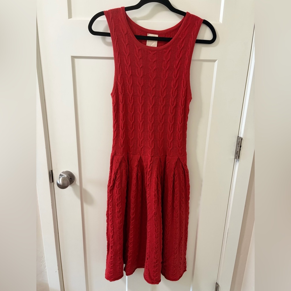 Anthropologie Far Away From Close Knit 100% Wool Dress Blood Orange Size M